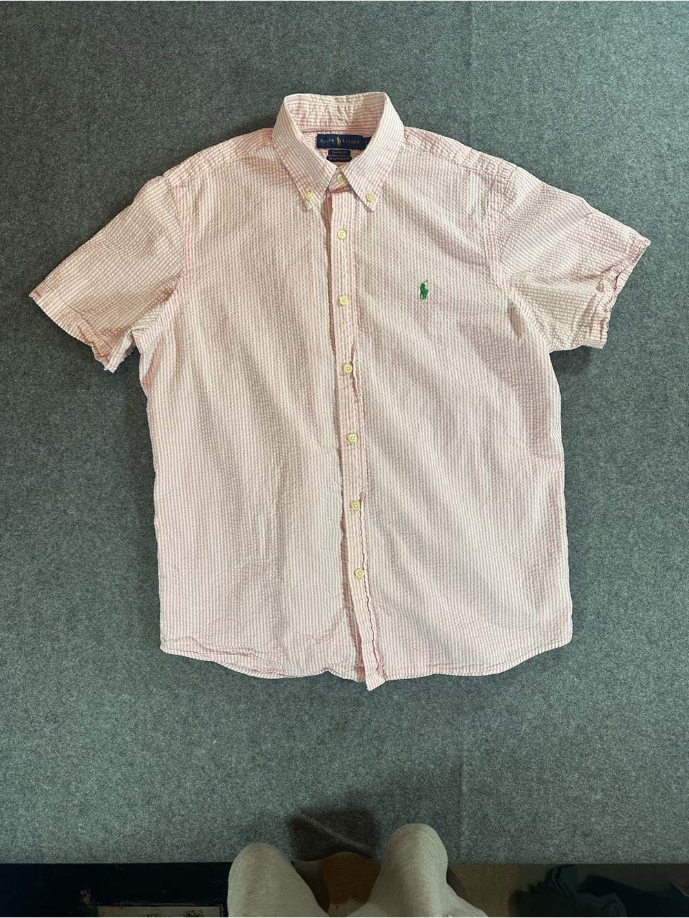 Ralph Lauren Pink & White Seersucker Short-Sleeve Button-Down Shirt